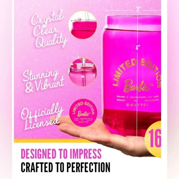 Set of 2 Dragon Glassware Limited Edition Pink Barbie Glass Tumblers. - Picture 11 of 12